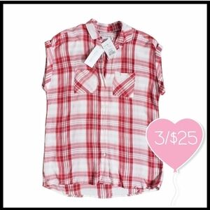 ⭐️3/$25⭐️ Kenneth Cole Reaction NWT Plaid Sleeveless Button-down Sheer B…